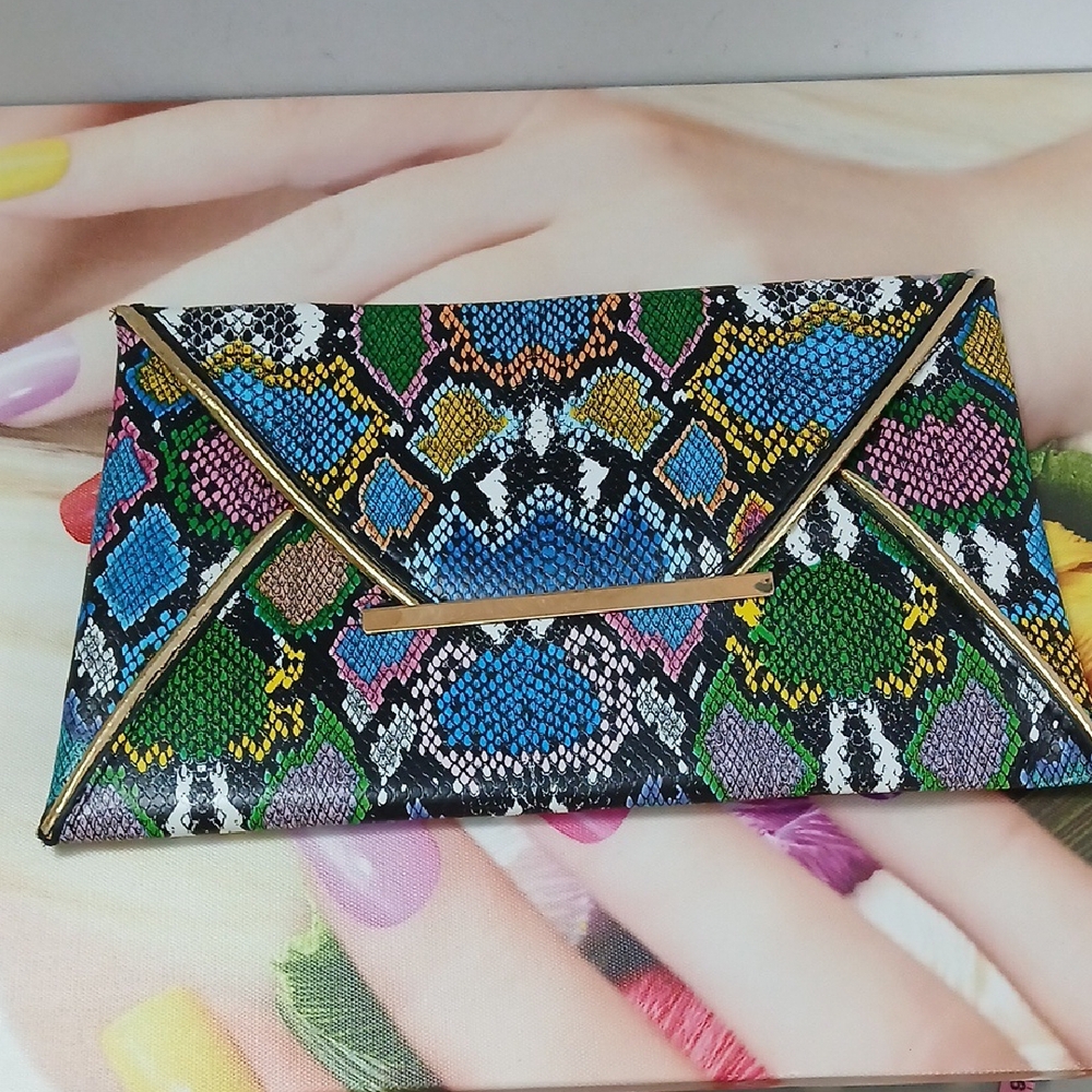 Multicolor Snakeskin Clutch